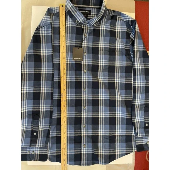 NEW Mizzen+Main City Flannel Shirt Men's XL Classic Denim Blue William Plaid - Picture 8 of 9